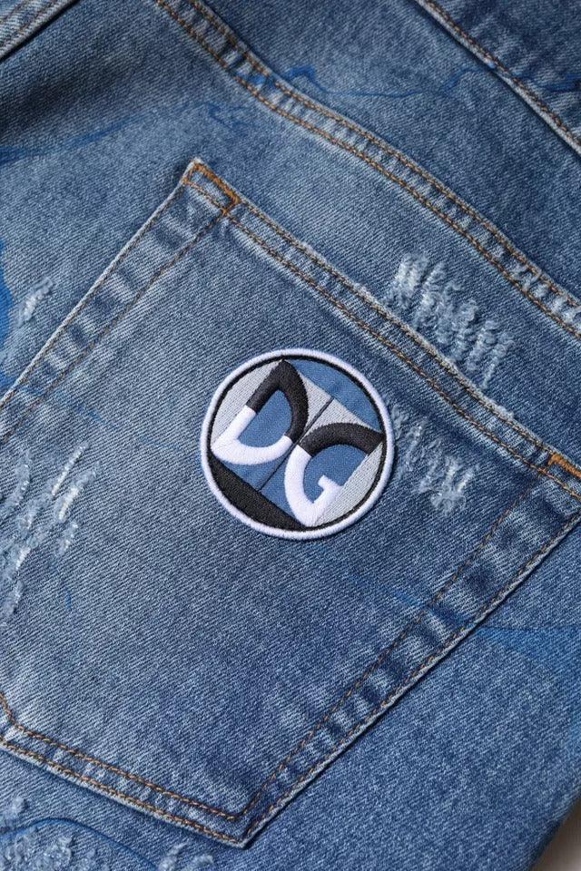 Dolce & Gabbana Blue Cotton Stretch Tattered Skinny Denim Jeans - Zeiniez