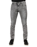 Dolce & Gabbana Gray Logo Plaque Cotton Slim Fit Denim Jeans - Zeiniez