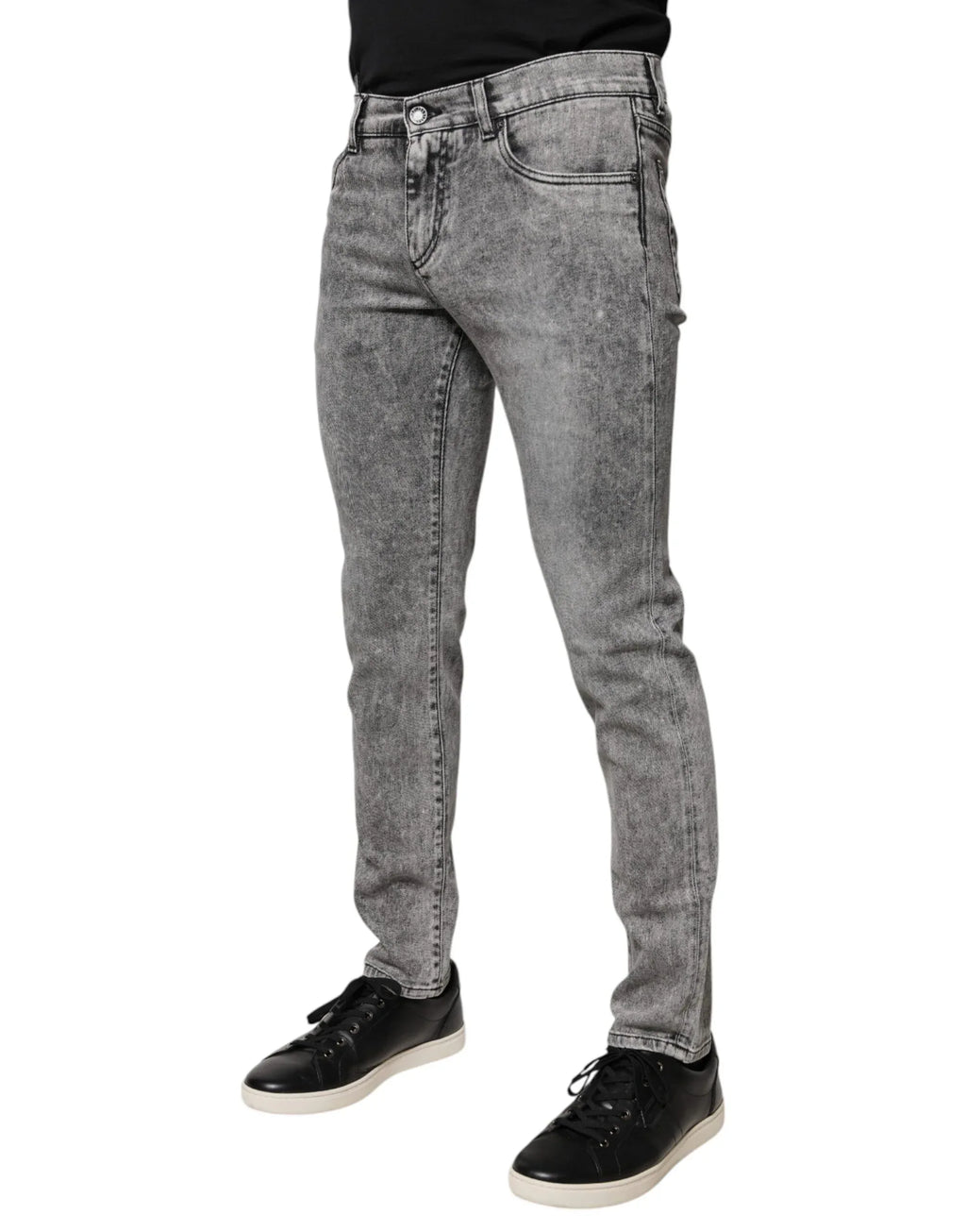 Dolce & Gabbana Gray Logo Plaque Cotton Slim Fit Denim Jeans - Zeiniez