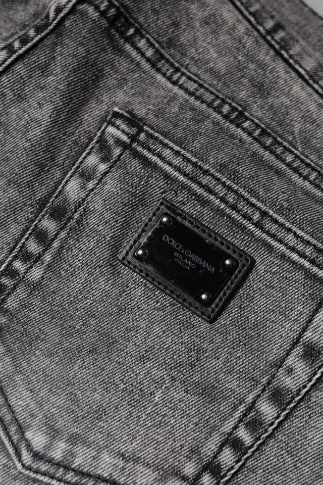 Dolce & Gabbana Gray Logo Plaque Cotton Slim Fit Denim Jeans - Zeiniez