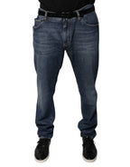 Dolce & Gabbana Dark Blue Cotton Logo Skinny Denim Jeans - Zeiniez