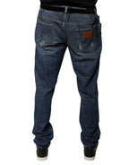 Dolce & Gabbana Dark Blue Cotton Logo Skinny Denim Jeans - Zeiniez