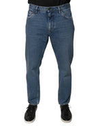 Dolce & Gabbana Blue Cotton Logo Men Loose Denim Jeans - Zeiniez