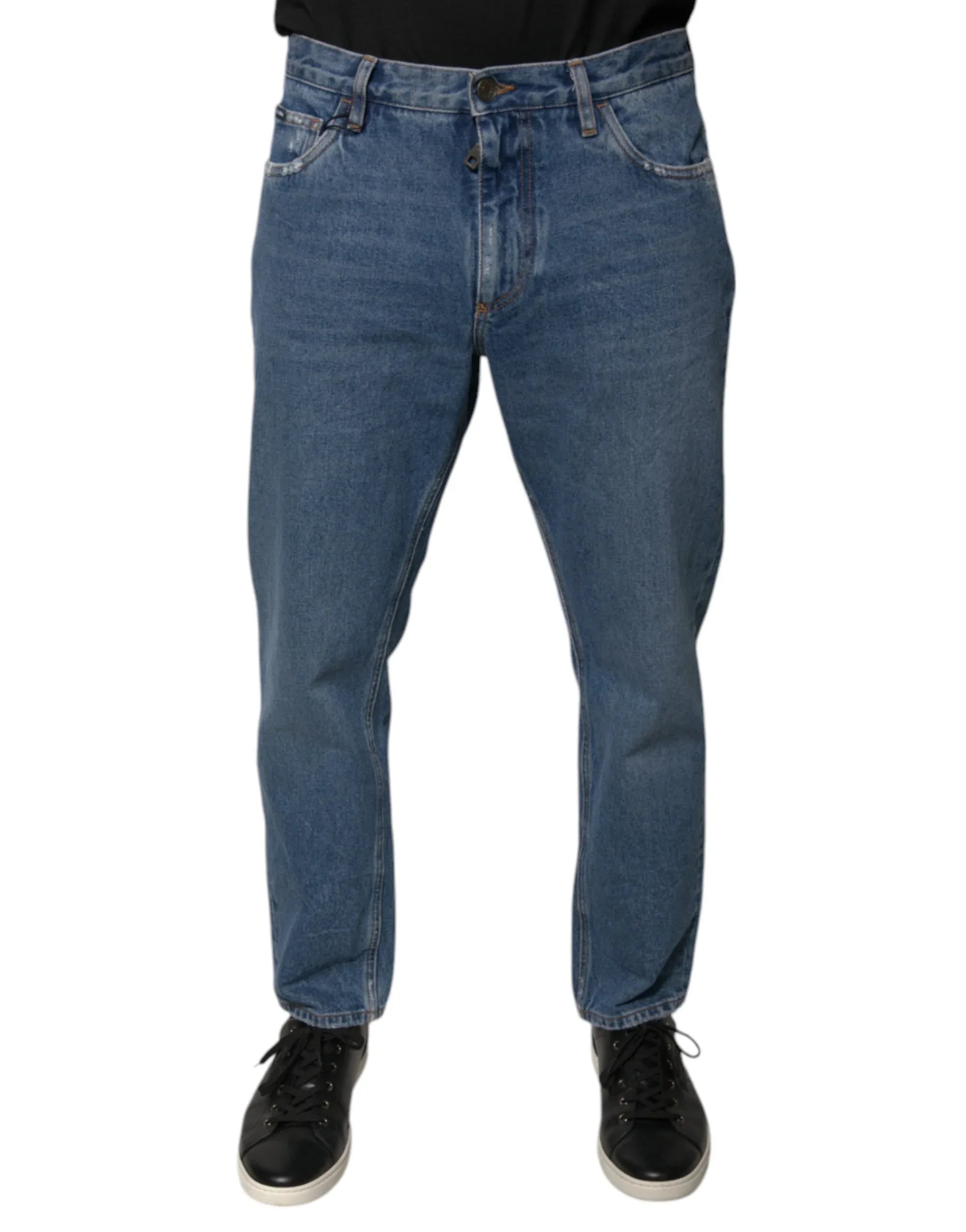 Dolce & Gabbana Blue Cotton Logo Men Loose Denim Jeans - Zeiniez