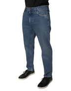 Dolce & Gabbana Blue Cotton Logo Men Loose Denim Jeans - Zeiniez