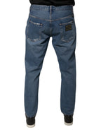 Dolce & Gabbana Blue Cotton Logo Men Loose Denim Jeans - Zeiniez