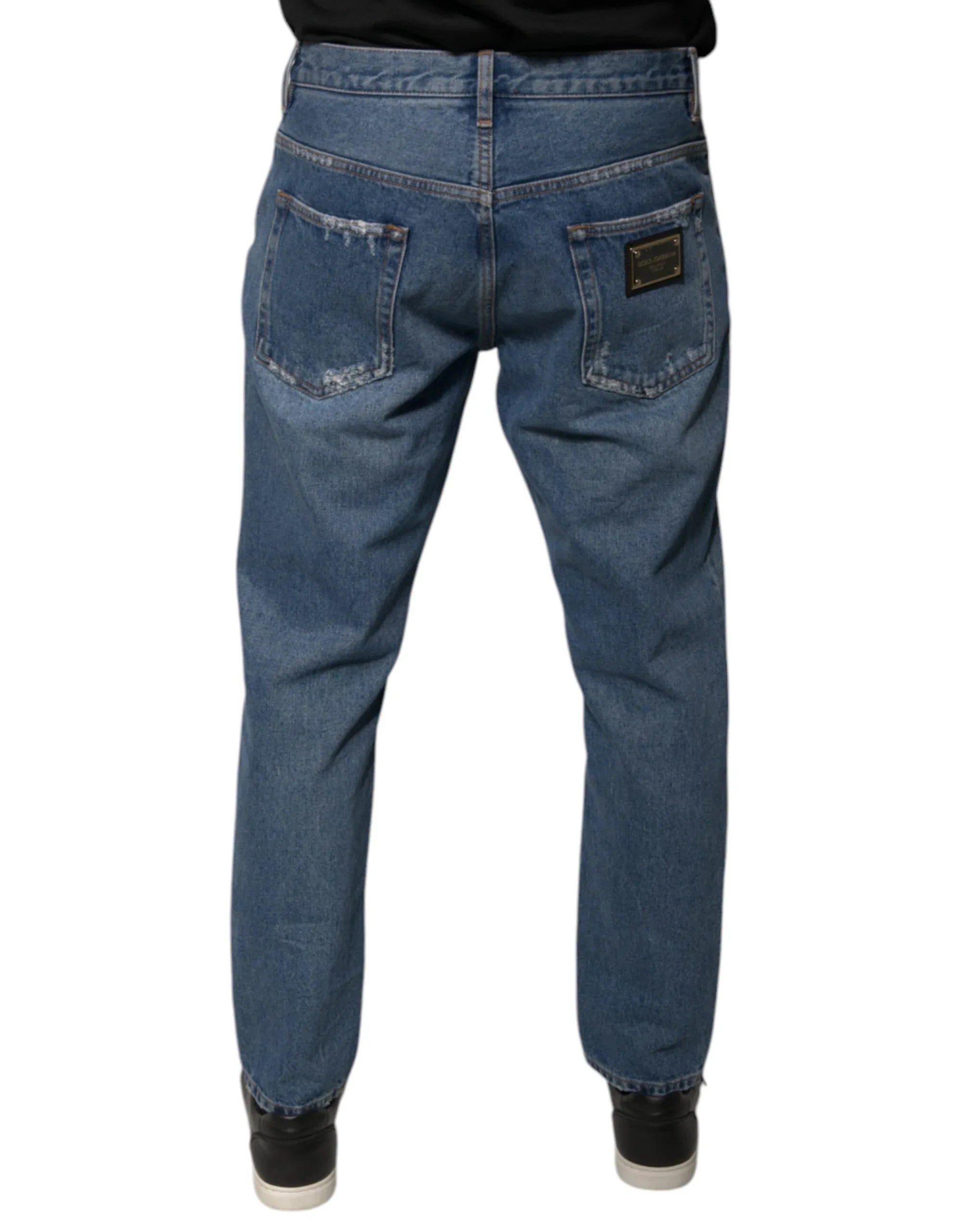 Dolce & Gabbana Blue Cotton Logo Men Loose Denim Jeans - Zeiniez
