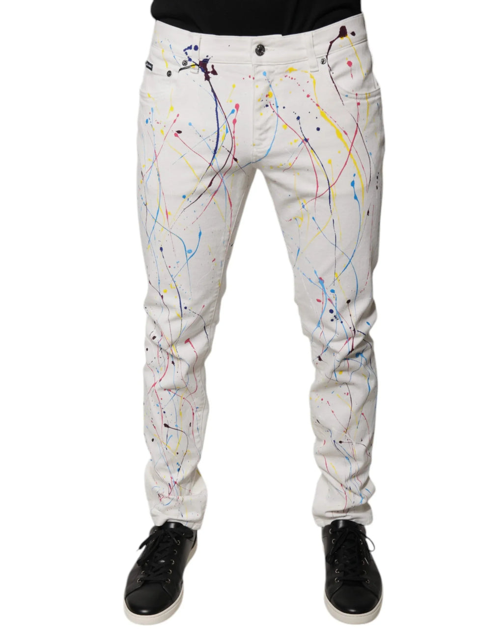 Dolce & Gabbana White Color Splash Print Skinny Denim Jeans - Zeiniez
