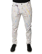 Dolce & Gabbana White Color Splash Print Skinny Denim Jeans - Zeiniez