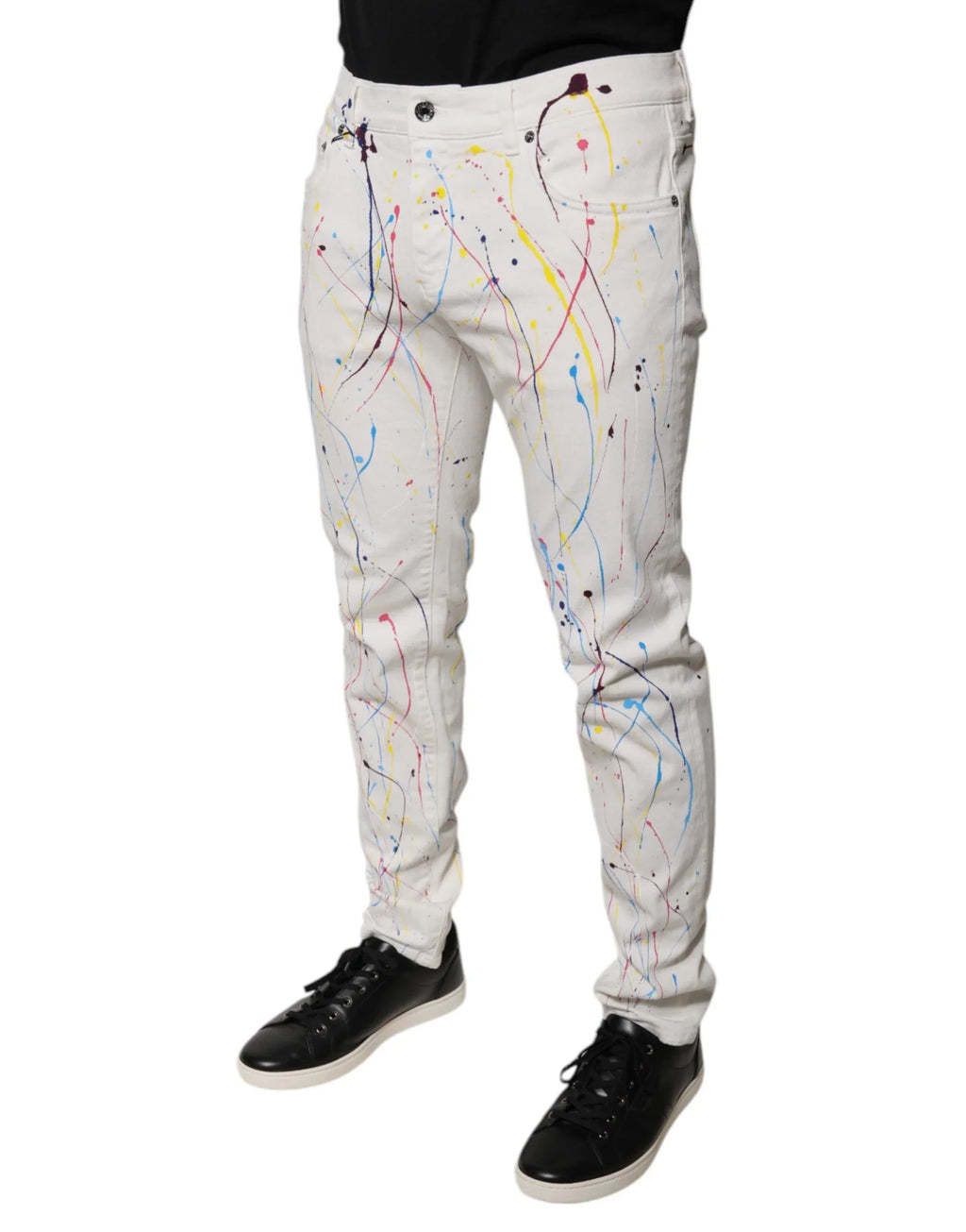 Dolce & Gabbana White Color Splash Print Skinny Denim Jeans - Zeiniez