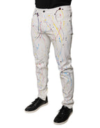 Dolce & Gabbana White Color Splash Print Skinny Denim Jeans - Zeiniez