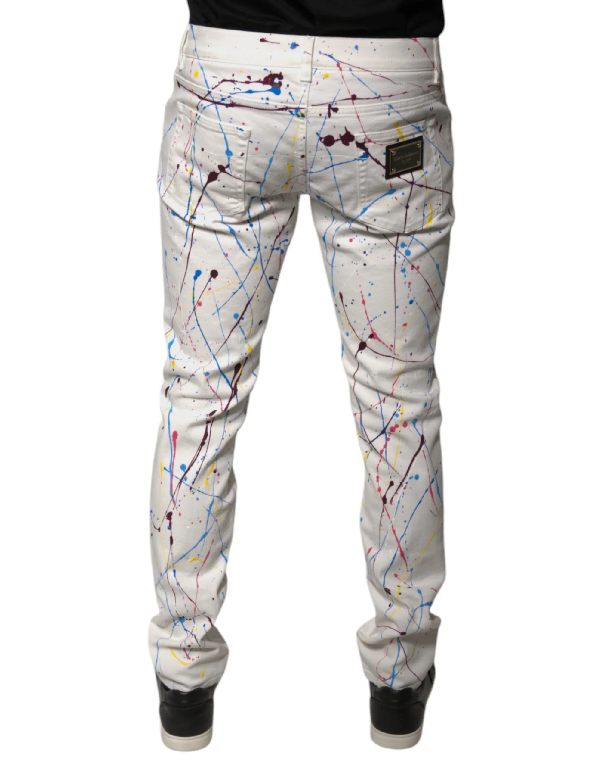 Dolce & Gabbana White Color Splash Print Skinny Denim Jeans - Zeiniez