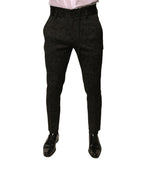 Dolce & Gabbana Black Brocade Polyester Skinny Men Dress Pants - Zeiniez