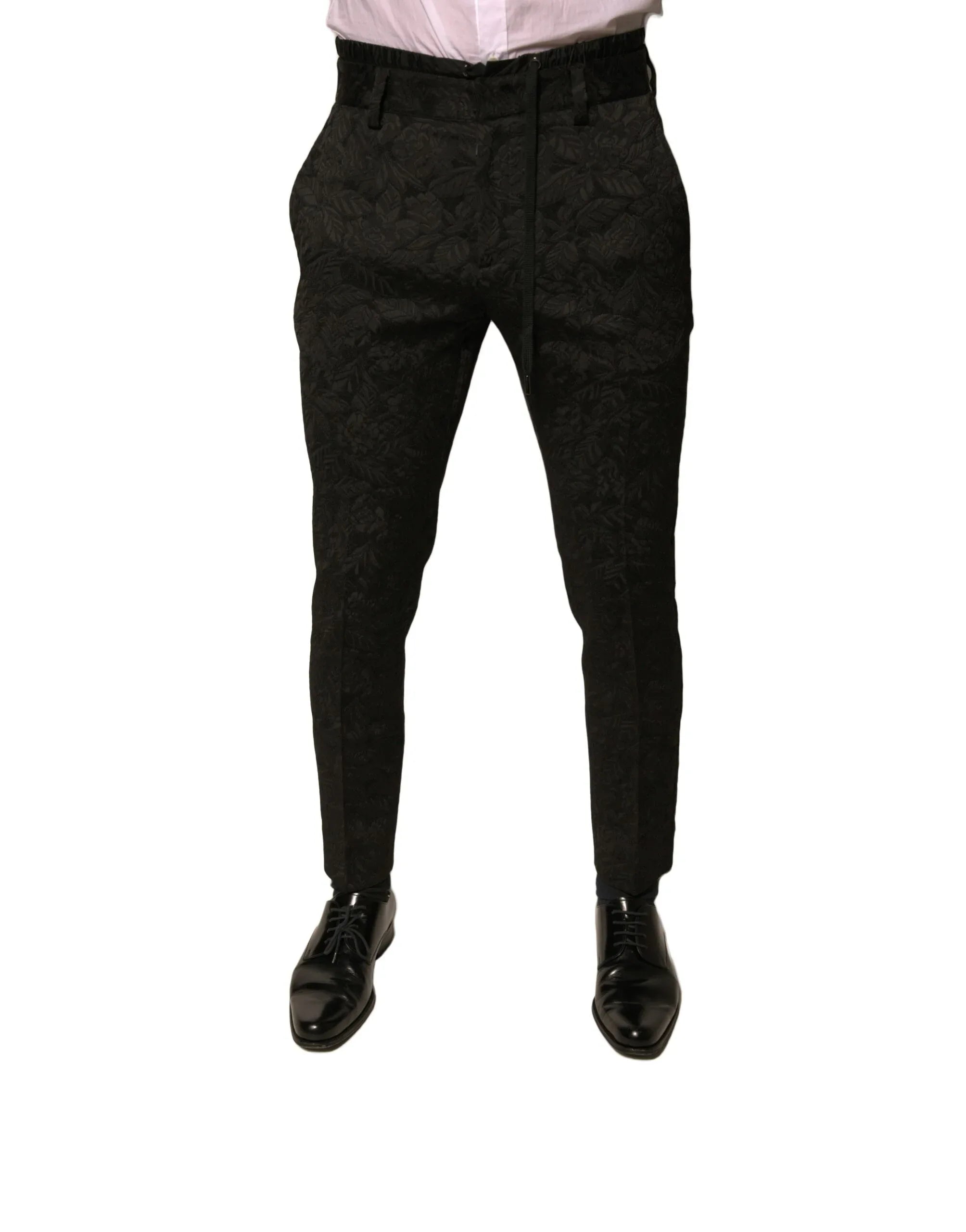 Dolce & Gabbana Black Brocade Polyester Skinny Men Dress Pants - Zeiniez
