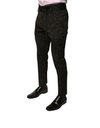 Dolce & Gabbana Black Brocade Polyester Skinny Men Dress Pants - Zeiniez