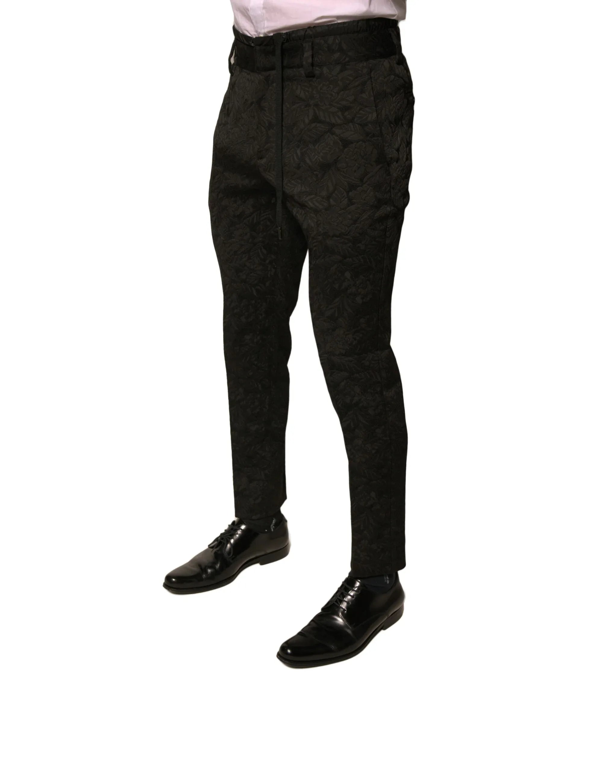 Dolce & Gabbana Black Brocade Polyester Skinny Men Dress Pants - Zeiniez