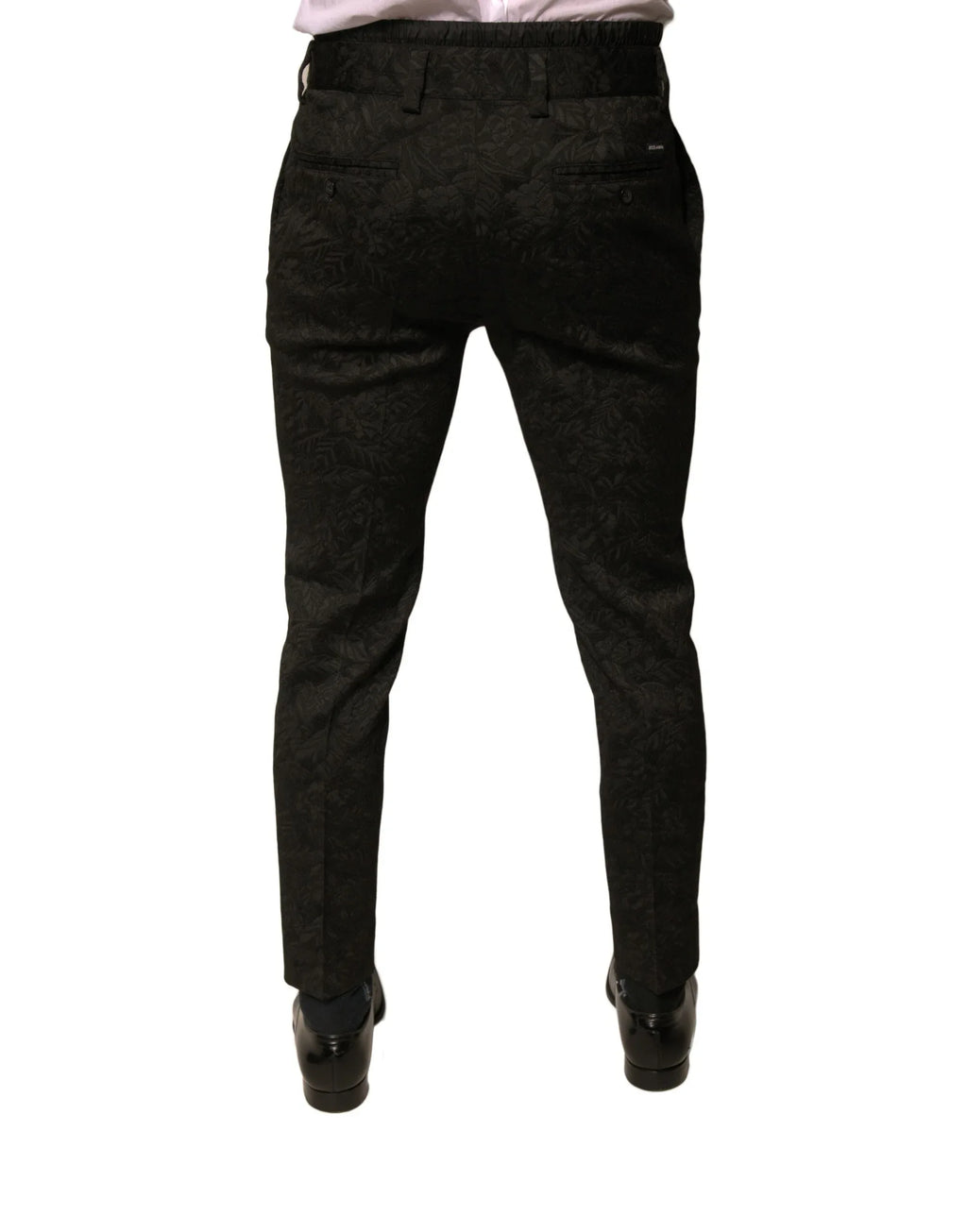 Dolce & Gabbana Black Brocade Polyester Skinny Men Dress Pants - Zeiniez