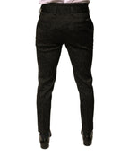 Dolce & Gabbana Black Brocade Polyester Skinny Men Dress Pants - Zeiniez