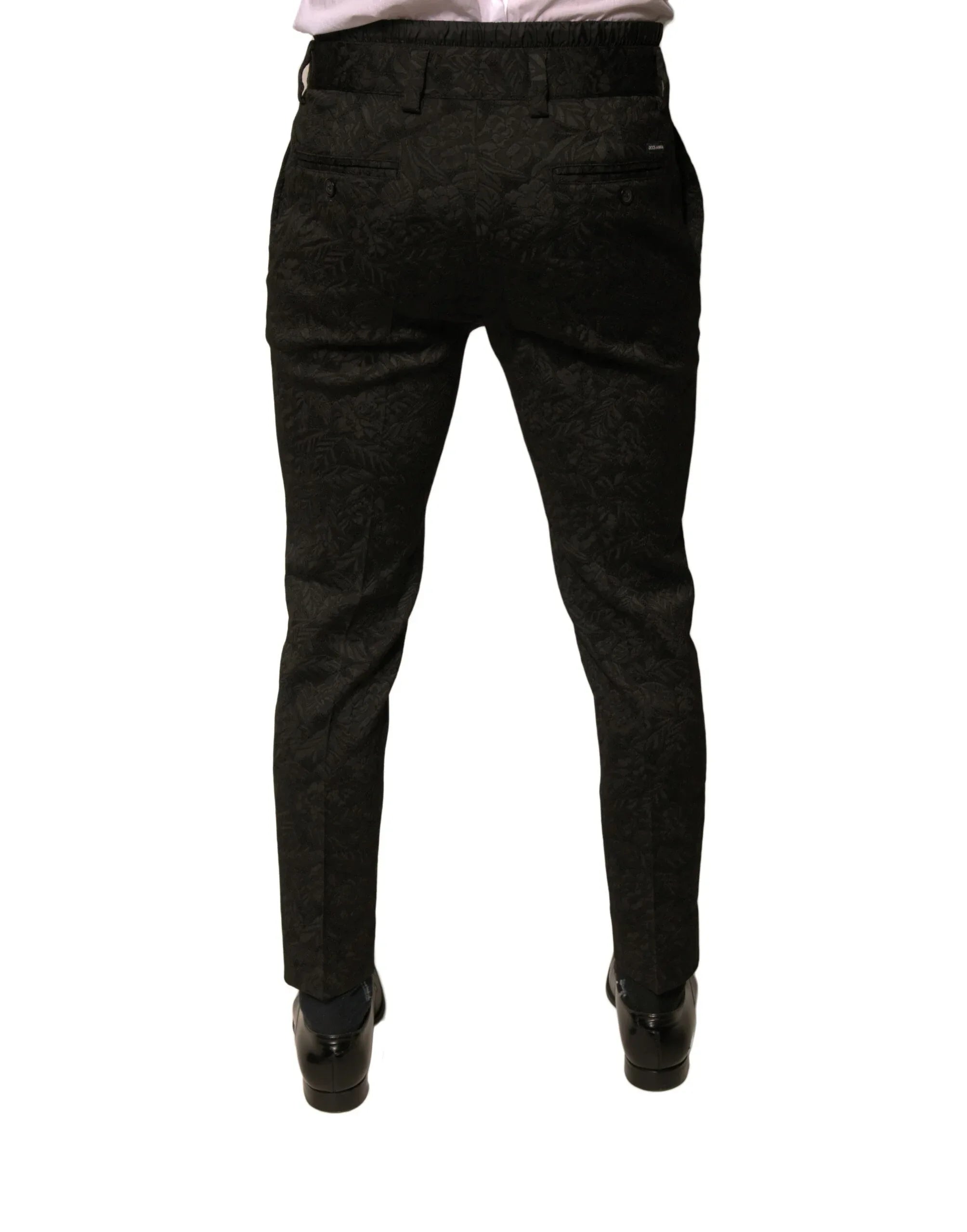 Dolce & Gabbana Black Brocade Polyester Skinny Men Dress Pants - Zeiniez