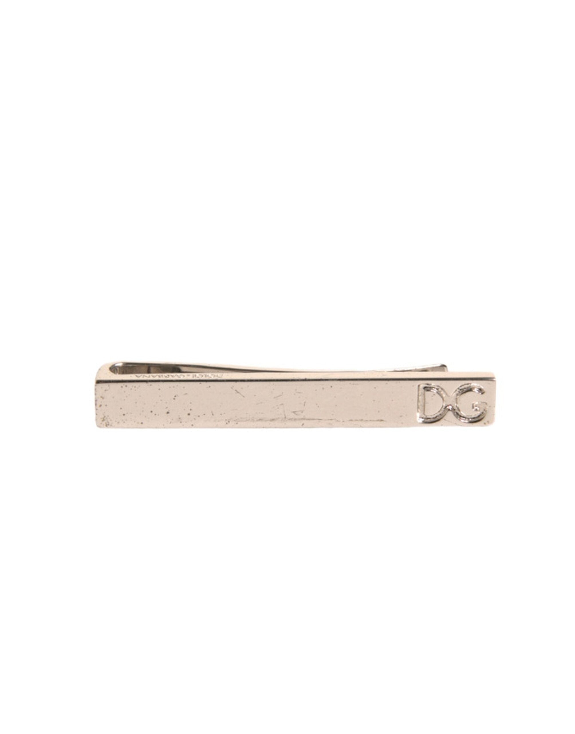 Dolce & Gabbana Silver Tone Brass Logo Branded Tie Clip Bar - Zeiniez