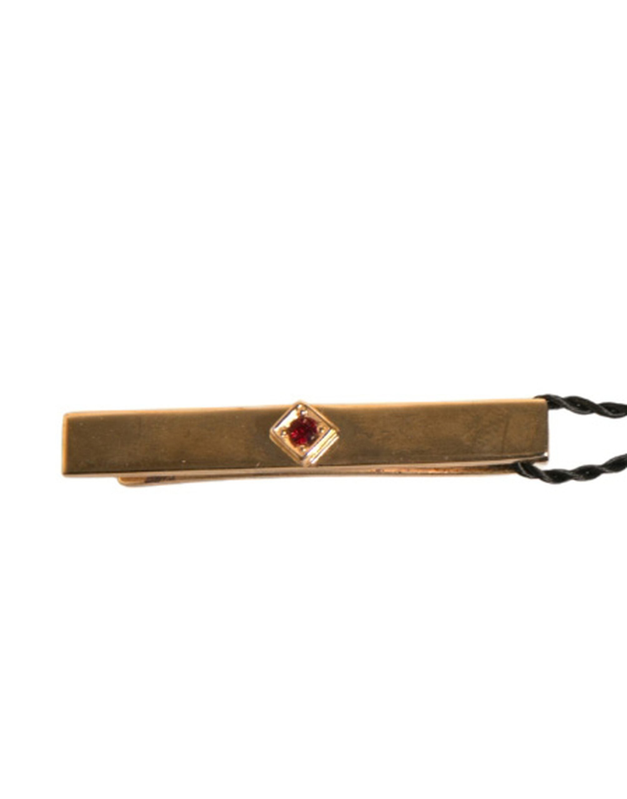 Dolce & Gabbana Gold Tone Brass Crystal Branded Tie Clip Bar - Zeiniez