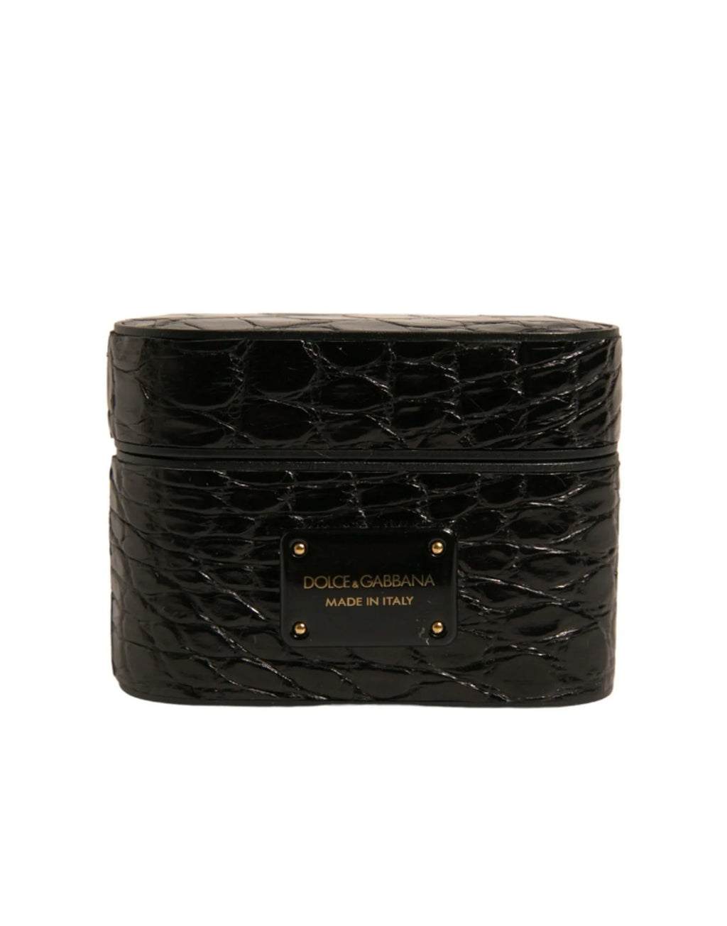 Dolce & Gabbana Black Leather Metal Logo Plaque Holder Airpods Case - Zeiniez