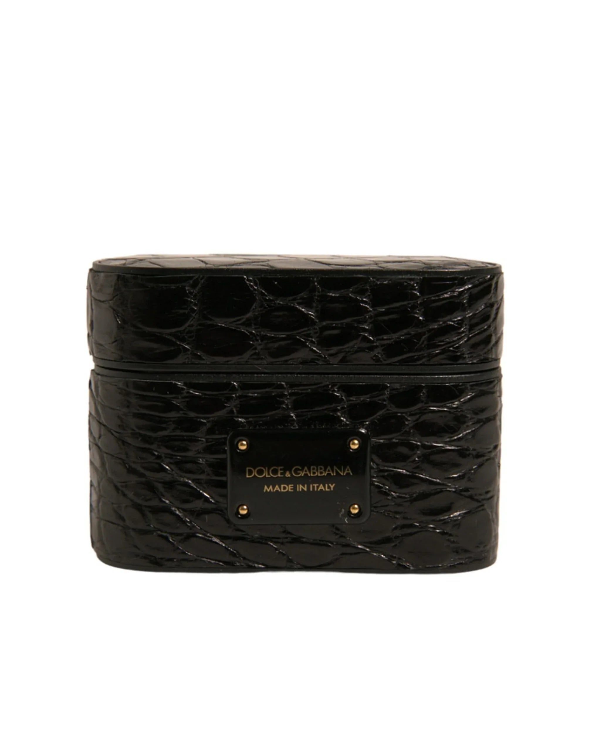 Dolce & Gabbana Black Leather Metal Logo Plaque Holder Airpods Case - Zeiniez