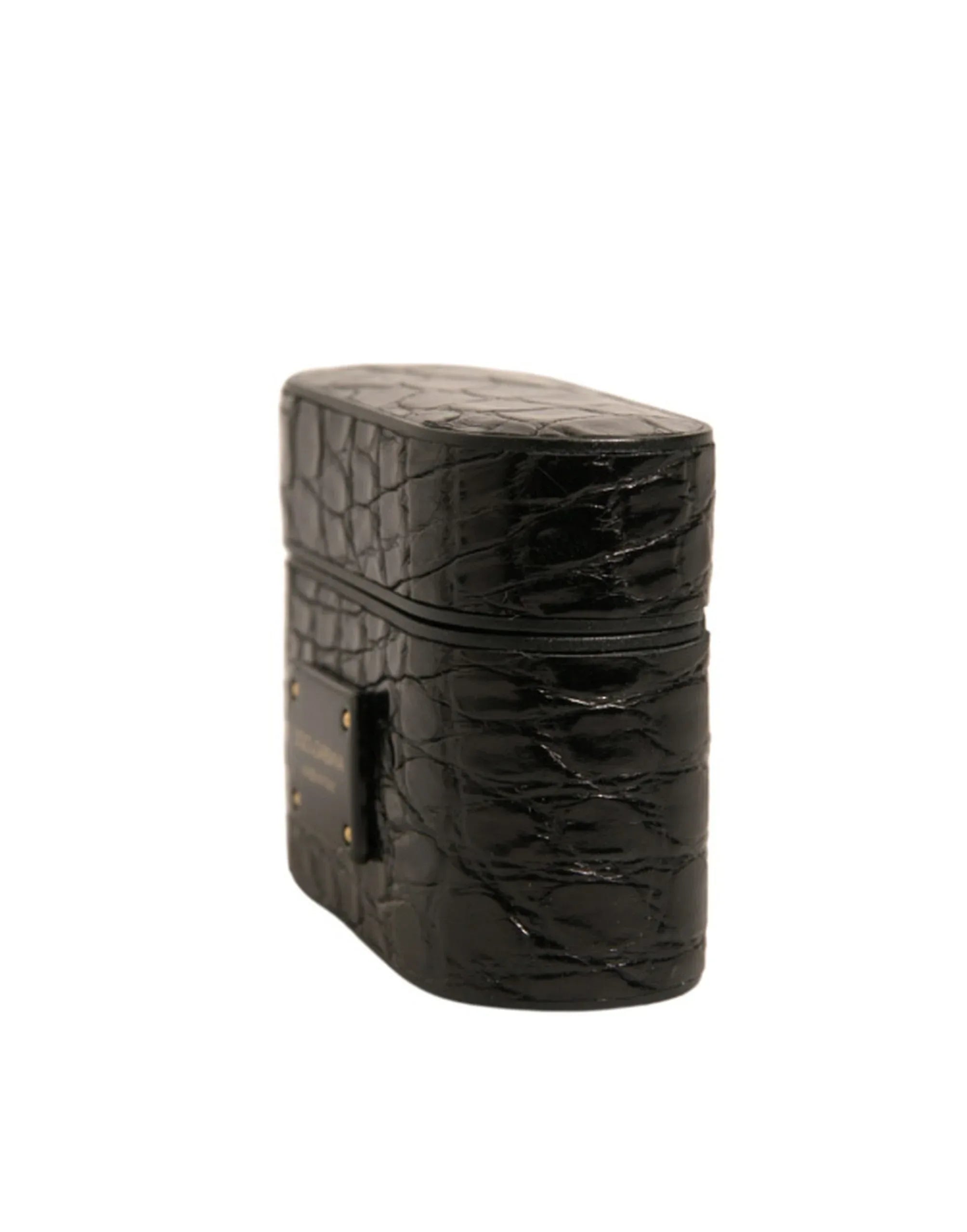 Dolce & Gabbana Black Leather Metal Logo Plaque Holder Airpods Case - Zeiniez