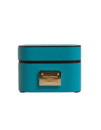 Dolce & Gabbana Green Leather Metal Logo Plaque Holder Airpods Case - Zeiniez