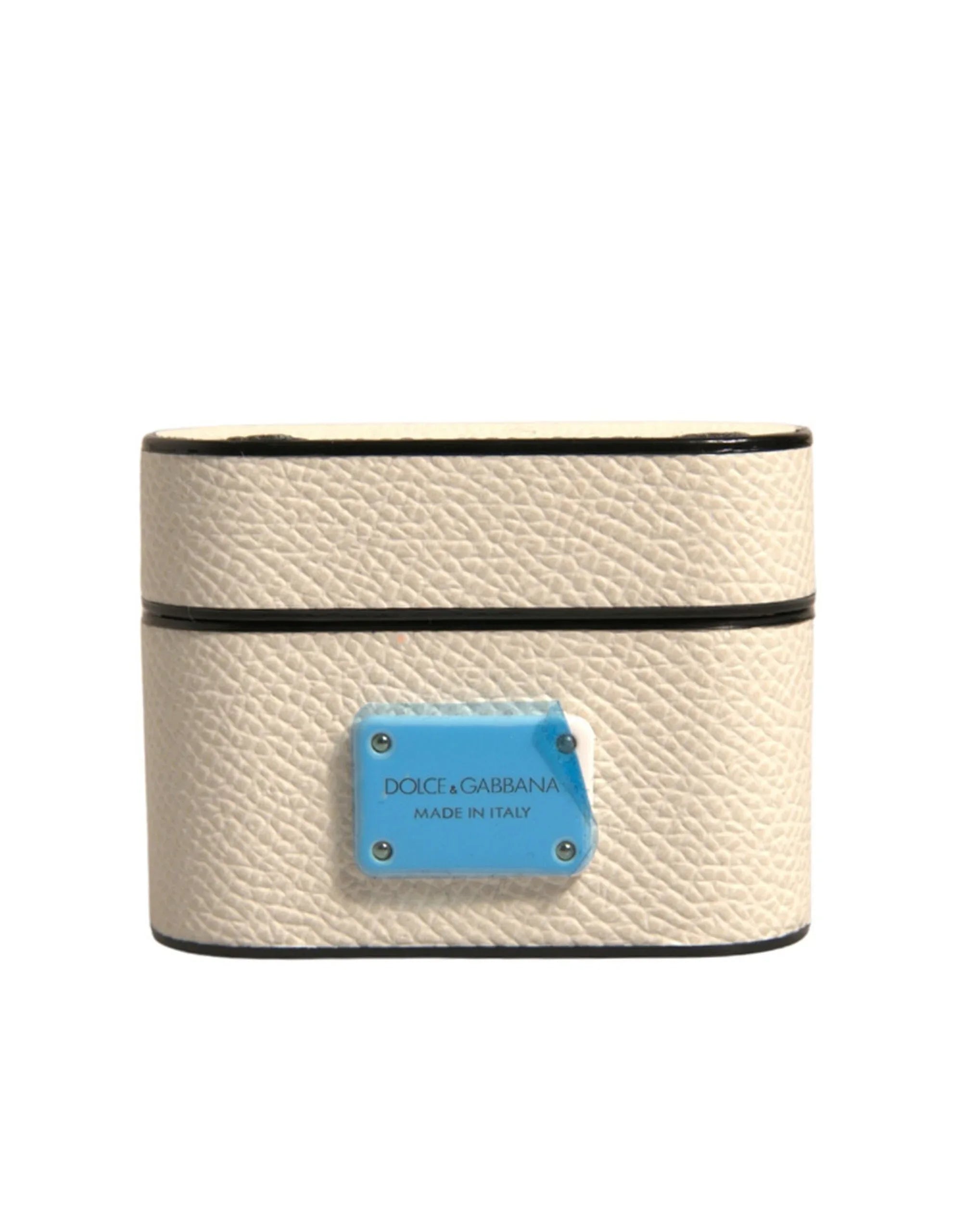 Dolce & Gabbana White Leather Metal Logo Plaque Holder Airpods Case - Zeiniez