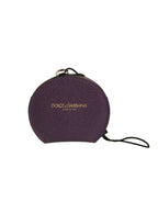 Dolce & Gabbana Purple Calfskin Leather Round Logo Hand Mirror Holder - Zeiniez