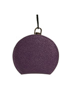 Dolce & Gabbana Purple Calfskin Leather Round Logo Hand Mirror Holder - Zeiniez