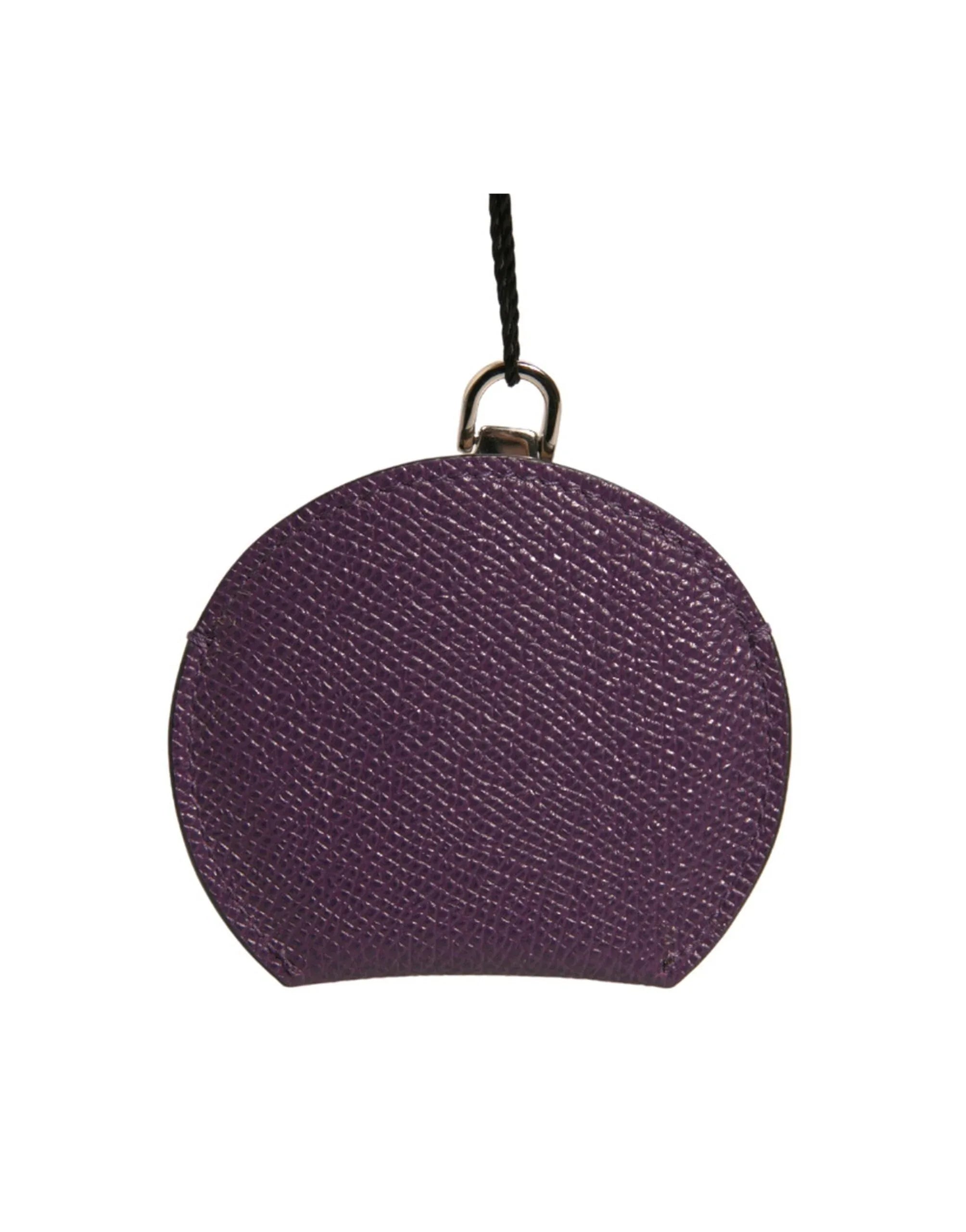 Dolce & Gabbana Purple Calfskin Leather Round Logo Hand Mirror Holder - Zeiniez