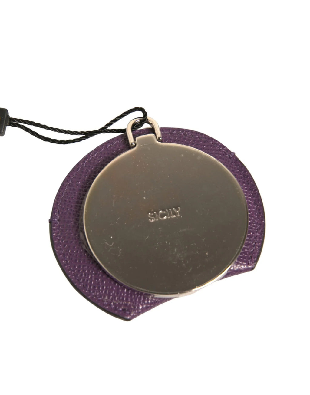 Dolce & Gabbana Purple Calfskin Leather Round Logo Hand Mirror Holder - Zeiniez