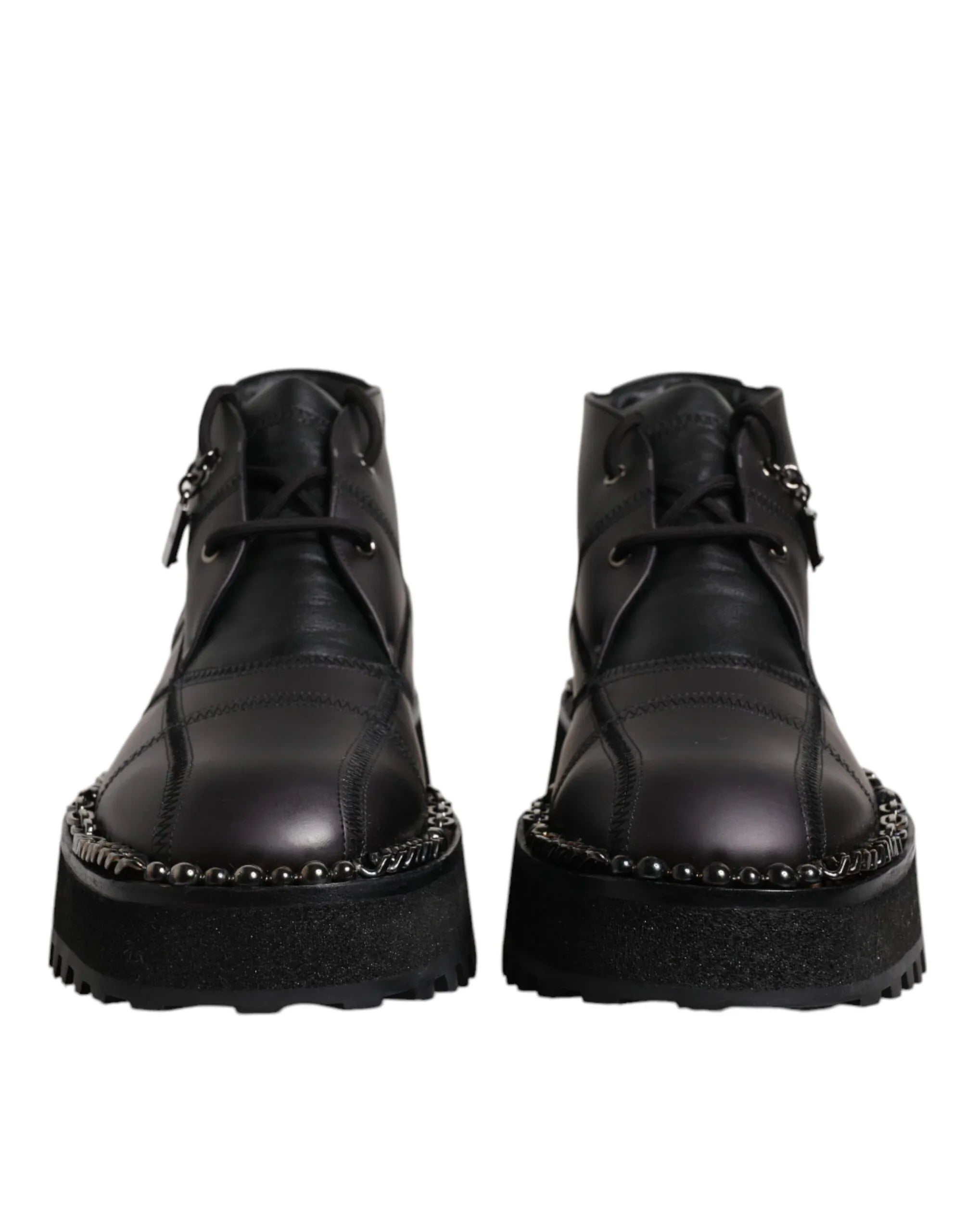Dolce & Gabbana Black Leather Lace Up Ankle Boots Shoes - Zeiniez