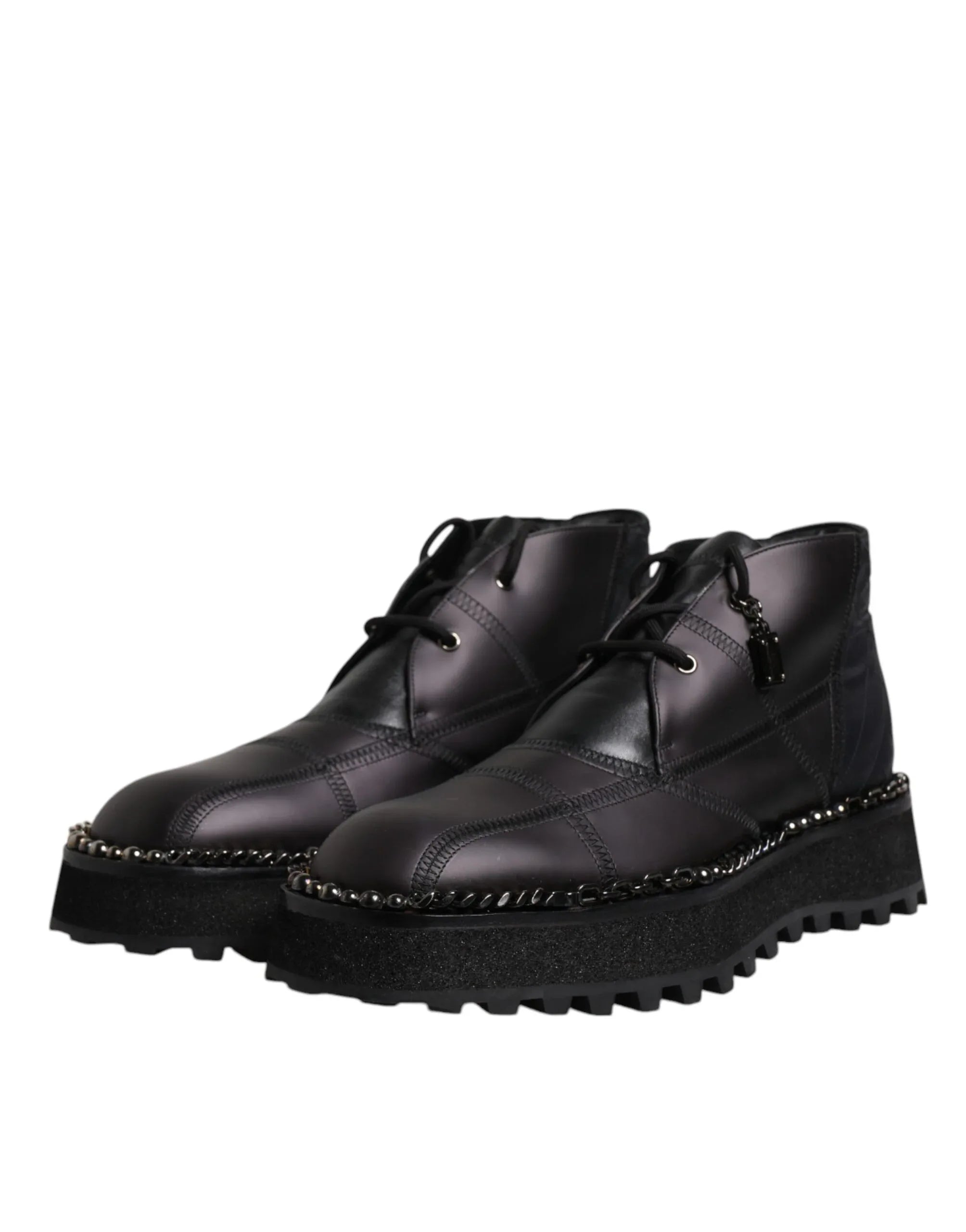 Dolce & Gabbana Black Leather Lace Up Ankle Boots Shoes - Zeiniez