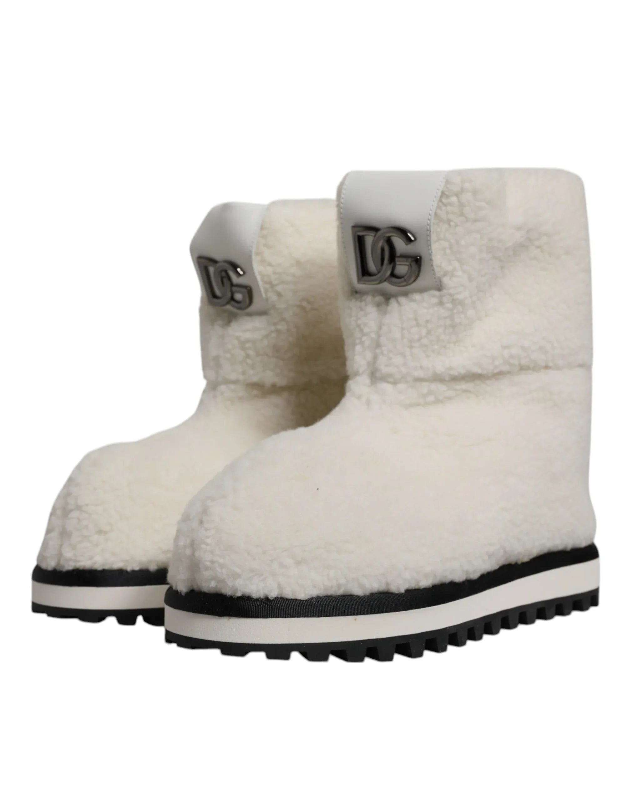 Dolce & Gabbana White Plush Logo Padded Mid Calf Boots Shoes - Zeiniez