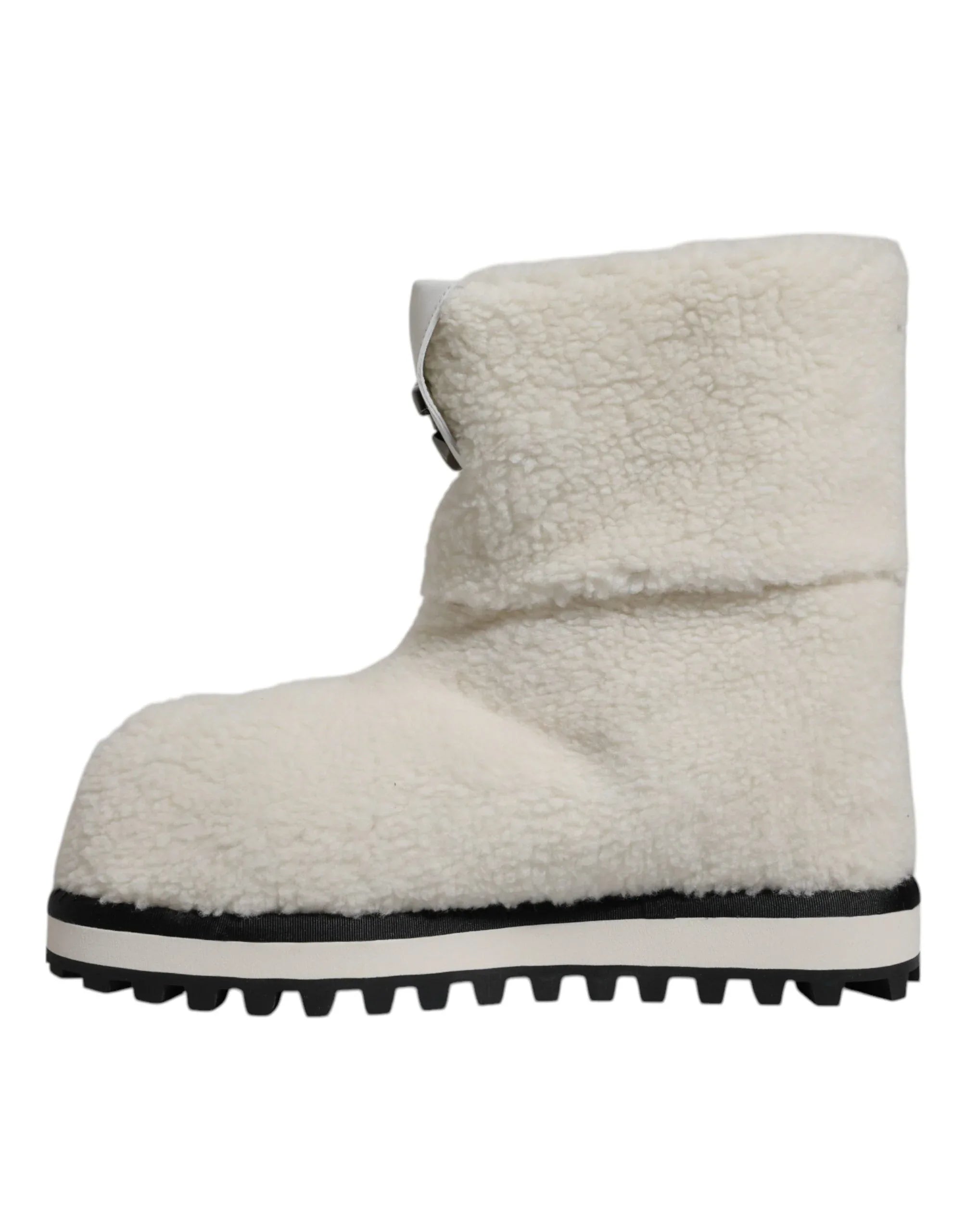 Dolce & Gabbana White Plush Logo Padded Mid Calf Boots Shoes - Zeiniez