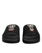 Dolce & Gabbana Black Leather Slides Sandals Beachwear Shoes - Zeiniez