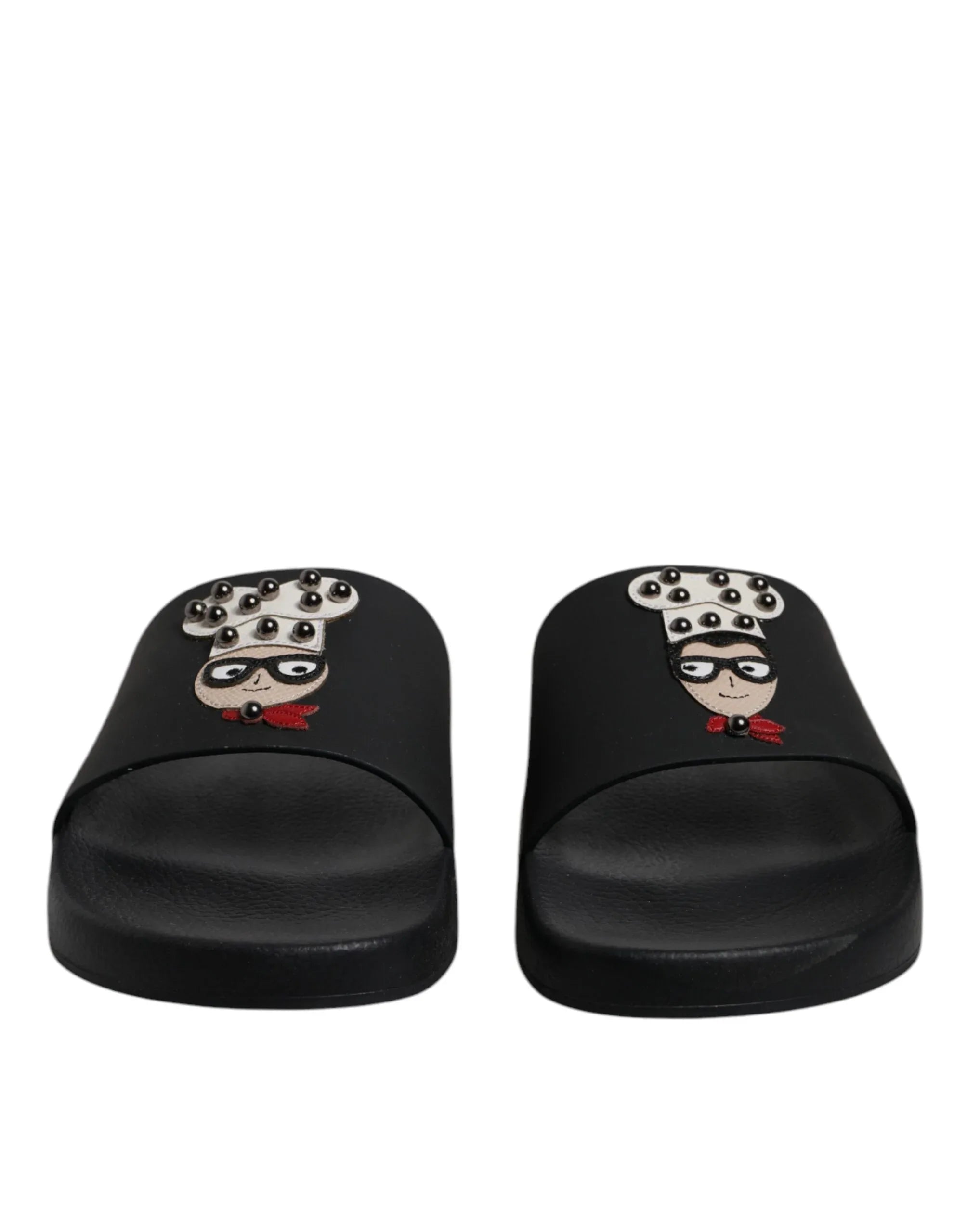 Dolce & Gabbana Black Leather Slides Sandals Beachwear Shoes - Zeiniez