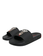 Dolce & Gabbana Black Leather Slides Sandals Beachwear Shoes - Zeiniez