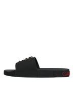 Dolce & Gabbana Black Leather Slides Sandals Beachwear Shoes - Zeiniez