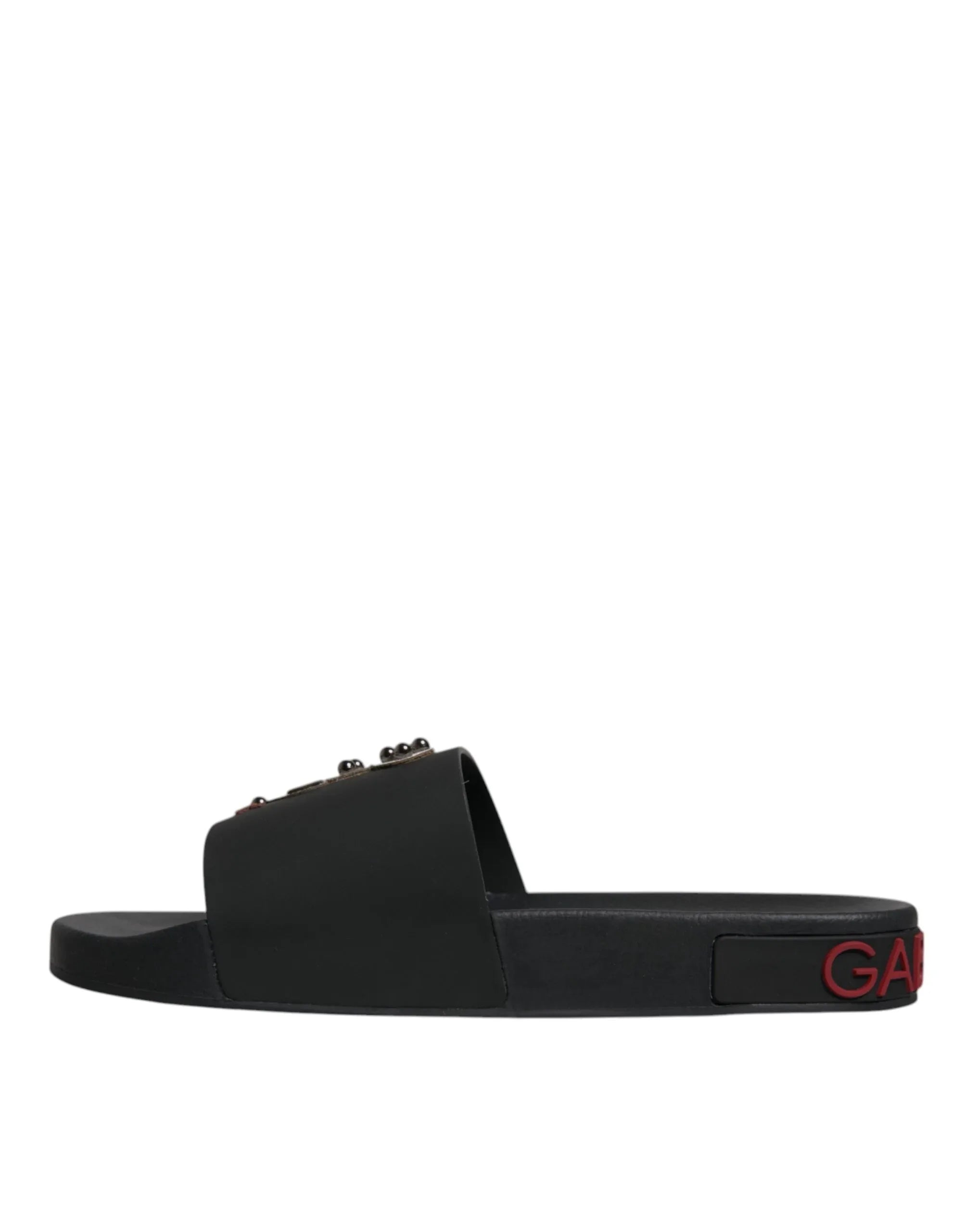 Dolce & Gabbana Black Leather Slides Sandals Beachwear Shoes - Zeiniez