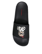 Dolce & Gabbana Black Leather Slides Sandals Beachwear Shoes - Zeiniez