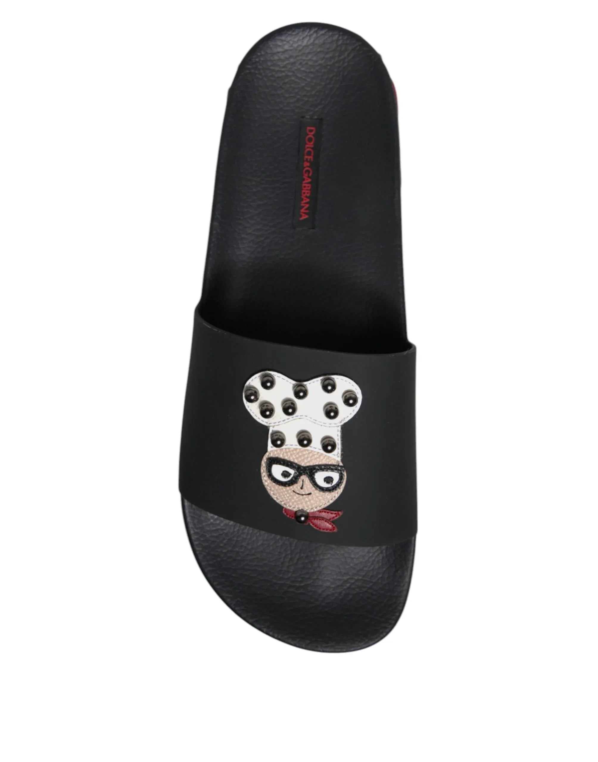 Dolce & Gabbana Black Leather Slides Sandals Beachwear Shoes - Zeiniez