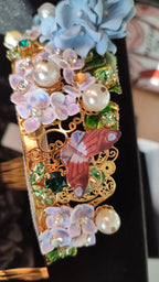 Dolce & Gabbana Gold Crystal Purple Hortensia Headband Crown Diadem - Zeiniez