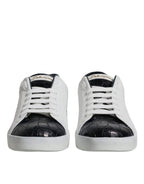 Dolce & Gabbana White Black Leather Portofino Sneakers Shoes - Zeiniez