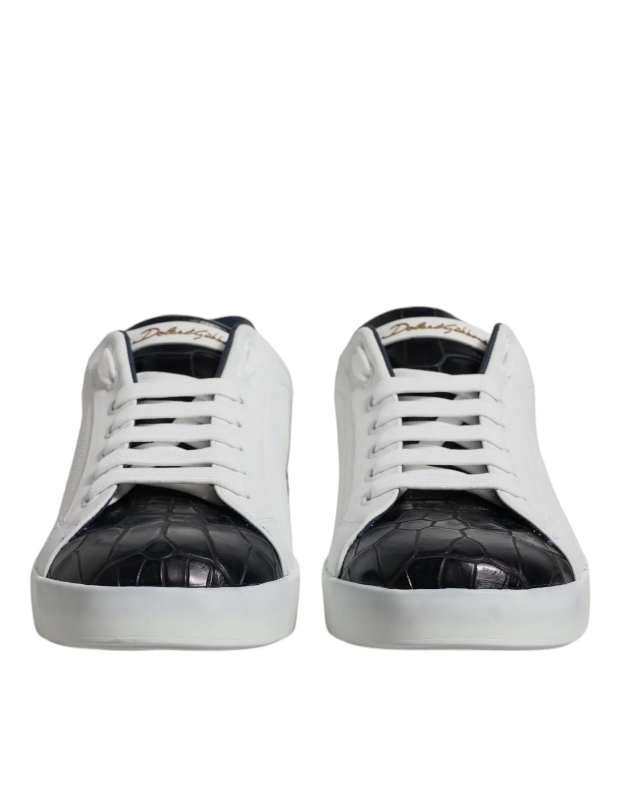 Dolce & Gabbana White Black Leather Portofino Sneakers Shoes - Zeiniez