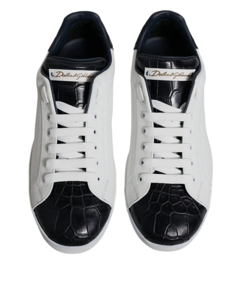 Dolce & Gabbana White Black Leather Portofino Sneakers Shoes - Zeiniez