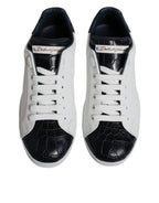 Dolce & Gabbana White Black Leather Portofino Sneakers Shoes - Zeiniez